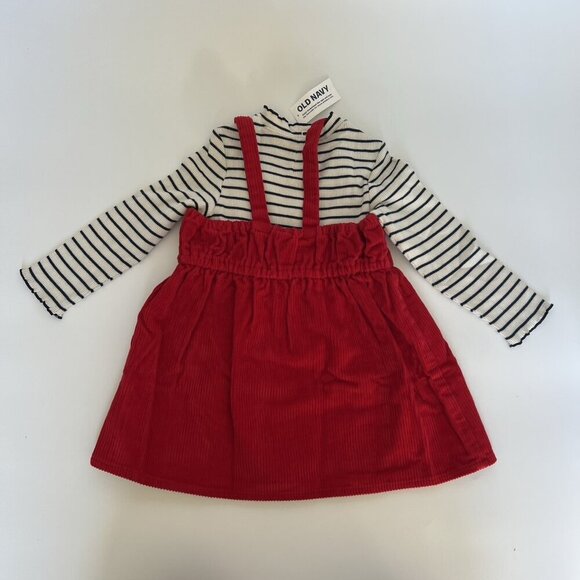 Old Navy Toddler Girls Valentines Red Dress Set Corduroy Heart Striped Shirt - Picture 2 of 9